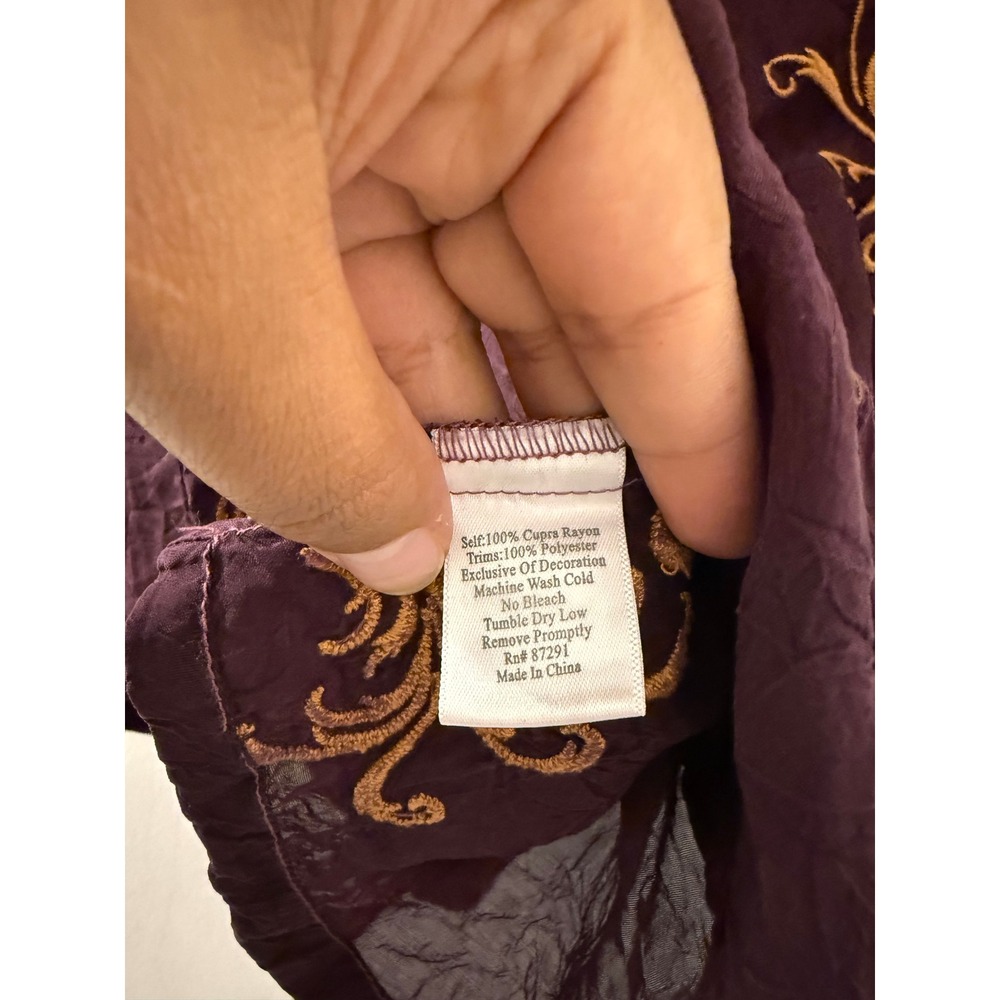 Johnny Was Embroidered Tunic Top Plum Purple Gold Filigree Rayon Blouse Small - Picture 6 of 6